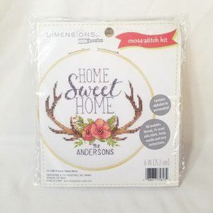 Dimensions 6 Inch Cross Stitch Kit Home Sweet Home 72-75813 Deer Antlers Flowers